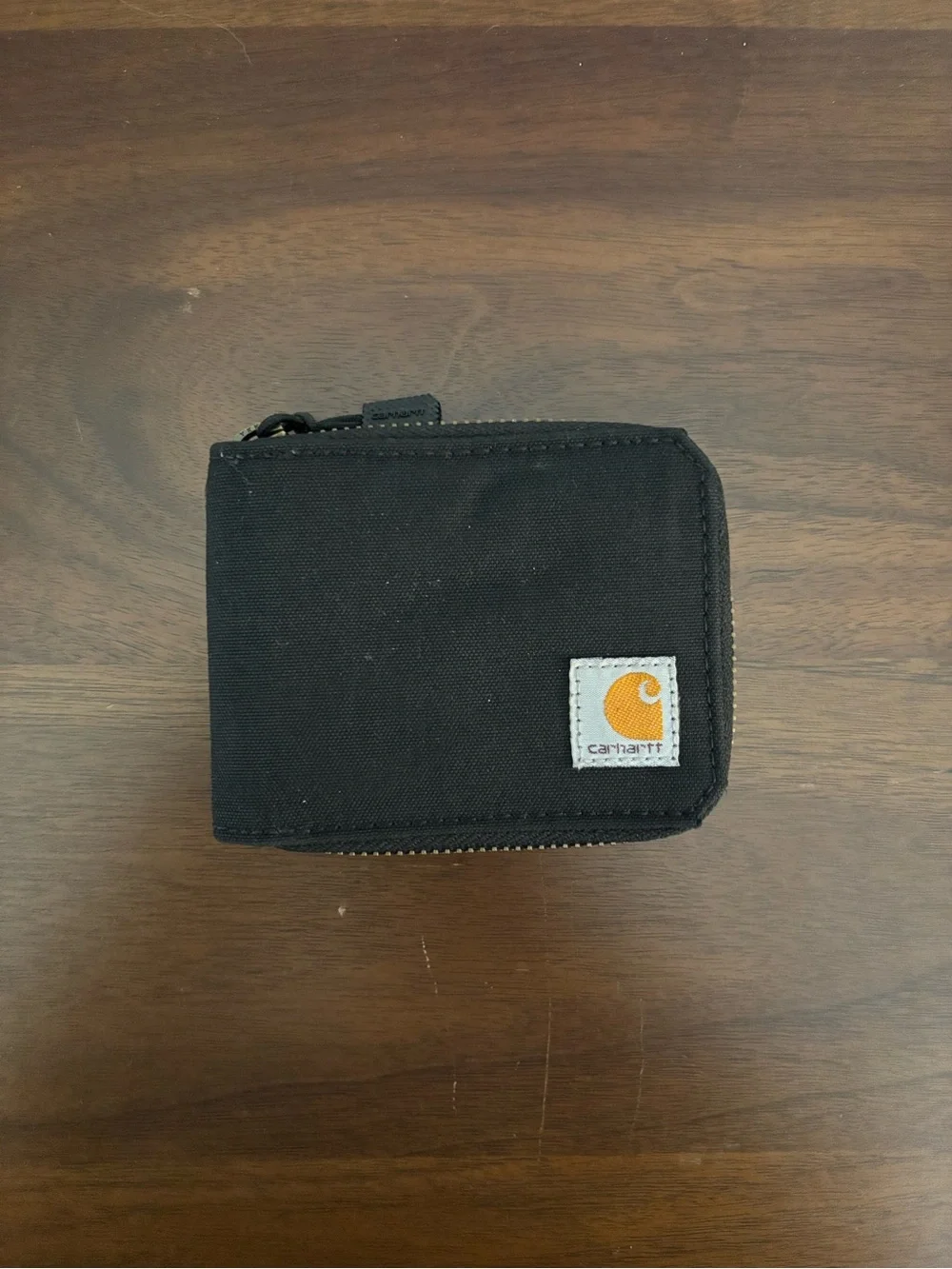 Carhartt Black Canvas Zip Wallet with Yellow Logo Patch